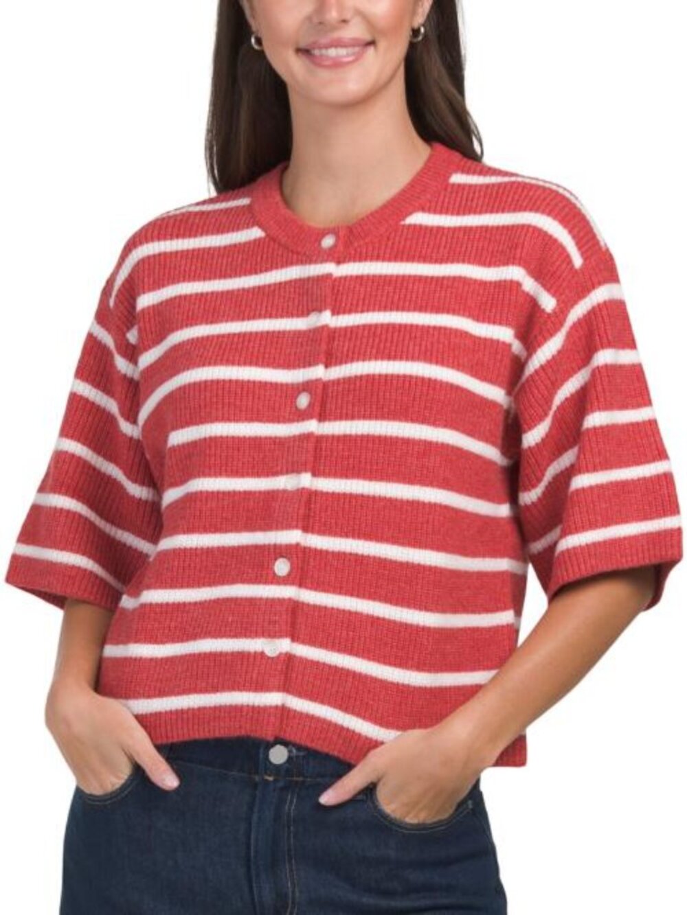 AUREUM Striped Short Sleeve Cardigan